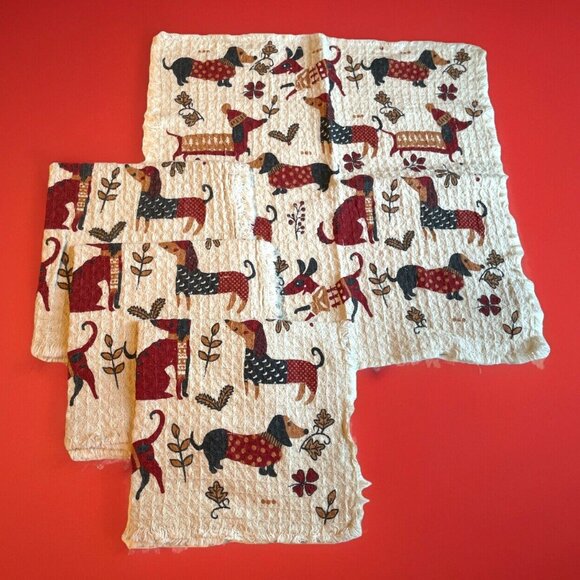 NICOLE MILLER Dog Dachshund Napkins Colorful Textured Fabric Fringe Set Of 4 - Picture 1 of 6